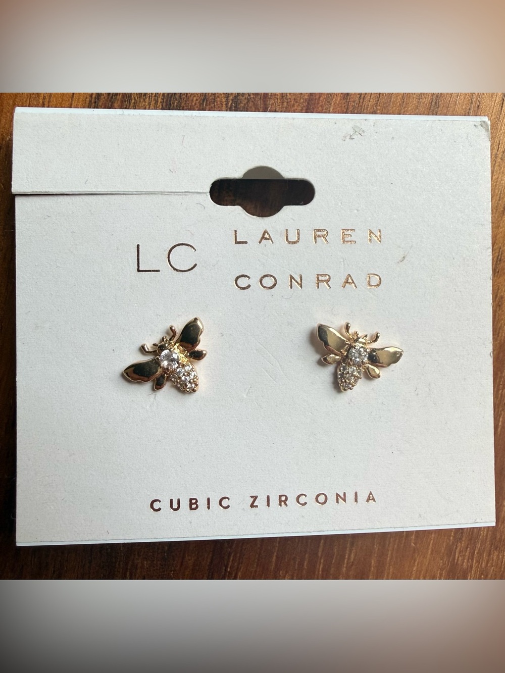 Retired LC Lauren Conrad Gold Tone Bee CZ Cubic Zirconia Accent Stud Earrings
